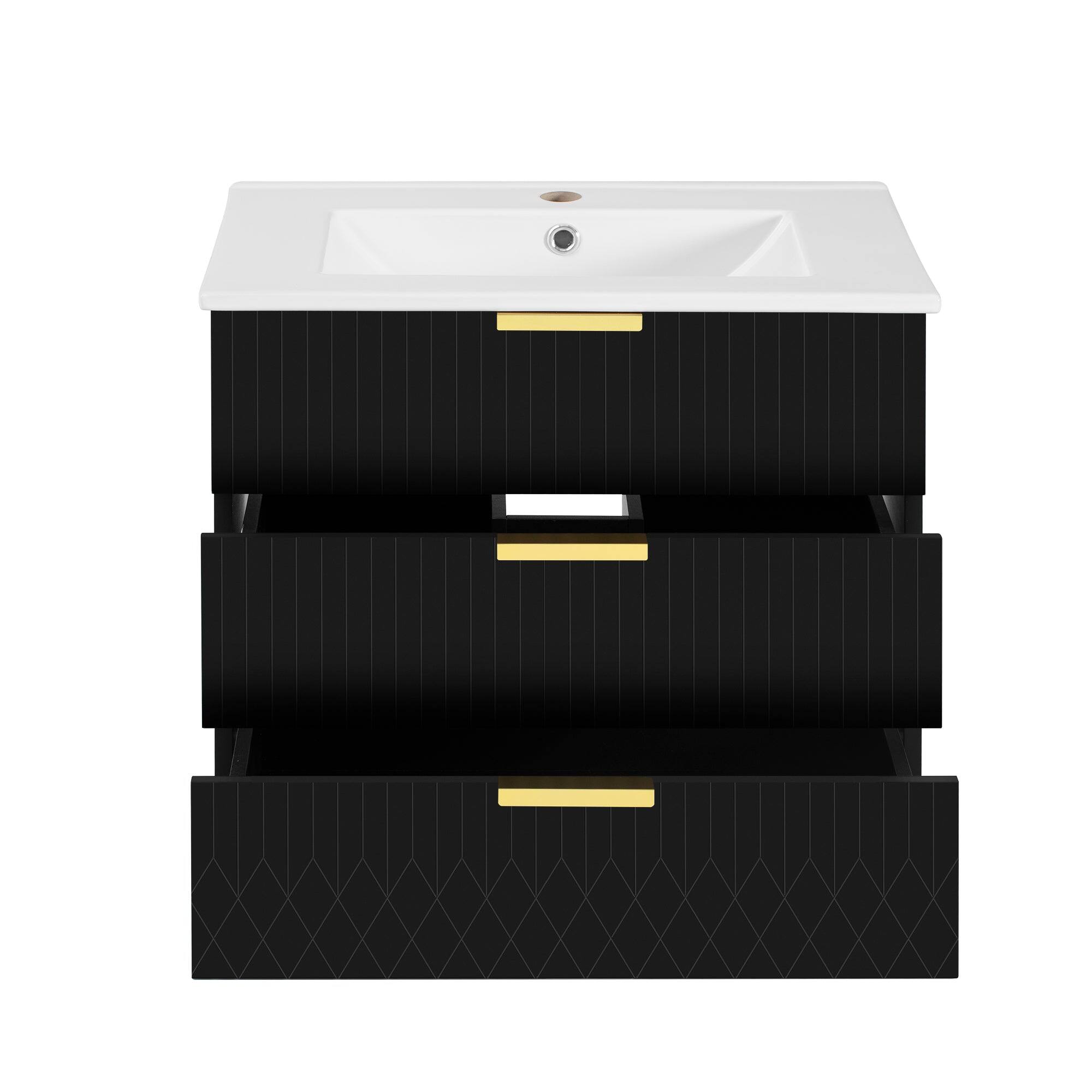Alt View 9. Boyel Living - 24 Inch Wall Mounted Bathroom Vanity with Ceramic Sink and Double Drawers Black - Black.