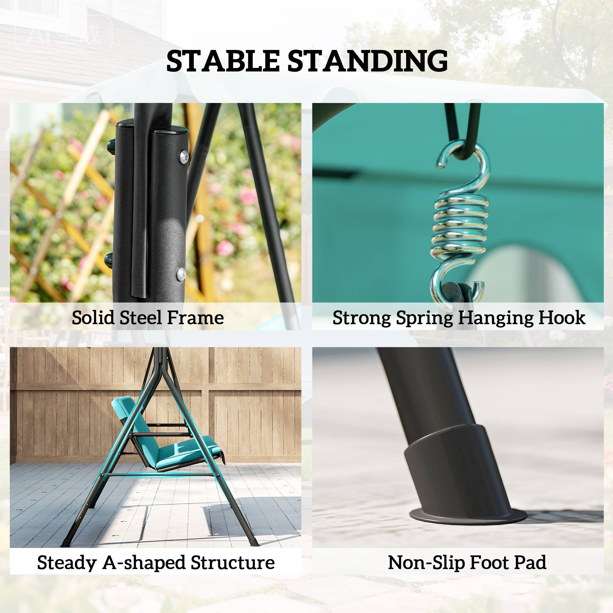 STABLE STANDING

- Solid Steel Frame
- Strong Spring Hanging Hook
- Steady A-shaped Structure
- Non-Slip Foot Pad