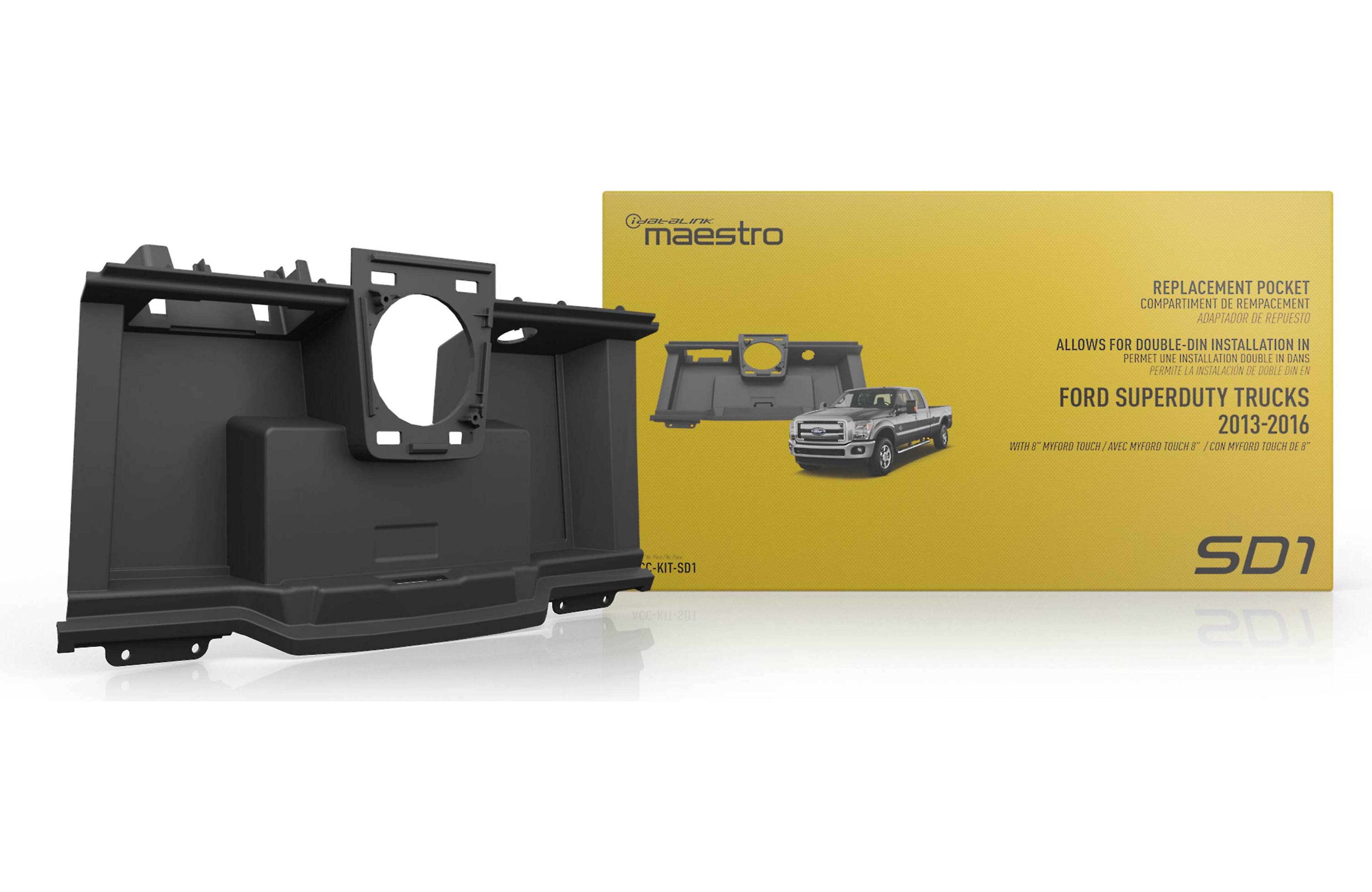 QJataLink maestro REPLACEMENT POCKET COMPARTIMENT DE REMPACEMENT ADAPTADOR OE REPUESTO ALLOWS FOR DOUBLE-DIN INSTALLATION IN PERMET UNE INSTALLATION DOUBLE IN DANS PERMITE LA INSTALACION DE DOBLE DN EN FORD SUPERDUTY TRUCKS 2013-2016 WITH 8" MYFORD TOUCH AVEC MYFORD TOUCH 5 /CON MIFORD TOUCH DE 5 C-KIT-SD1 VCC KI1-201 SD 201