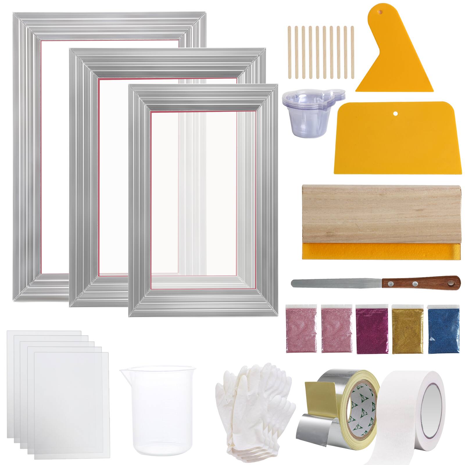 Alt View 5. VEVOR - Screen Printing Kit, 3 PCS Aluminum Silk Screen Printing Frames, 5 Glitters and Screen Printing Squeegees - Silver.