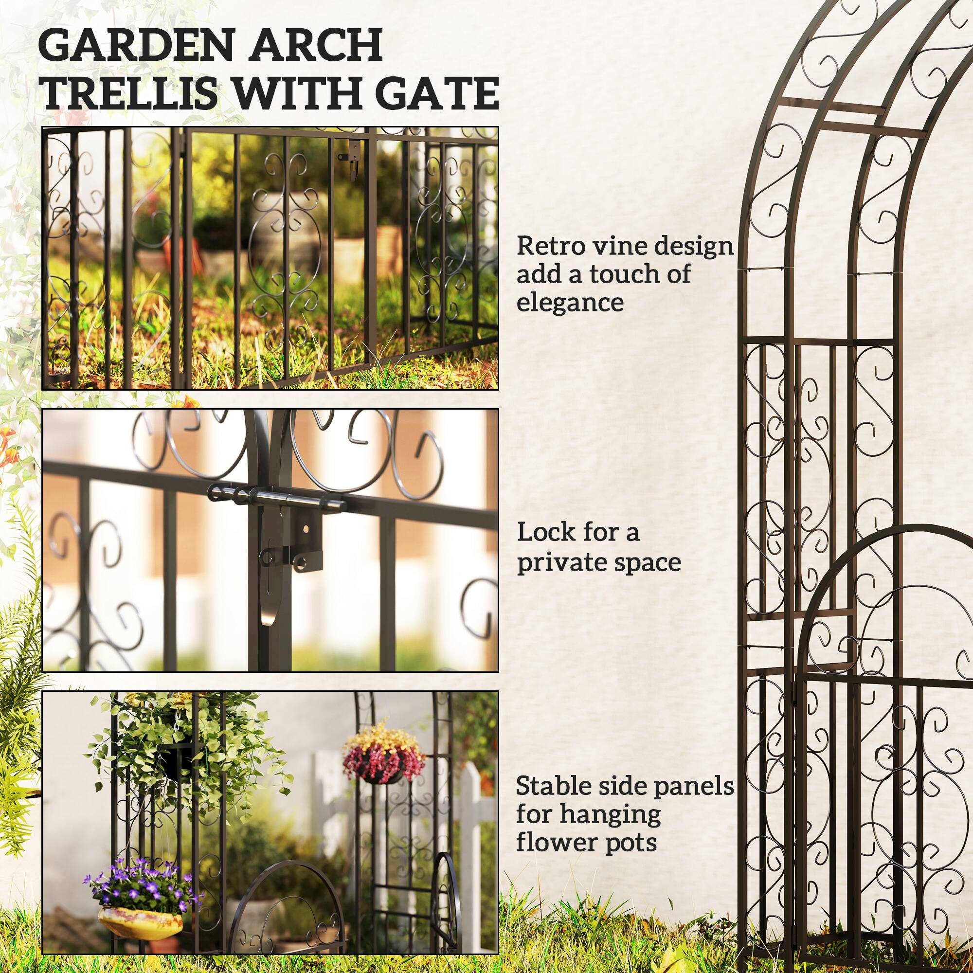 GARDEN ARCH TRELLIS WITH GATE
Retro vine design add a touch of elegance
Lock for a private space
Stable side panels for hanging flower pots