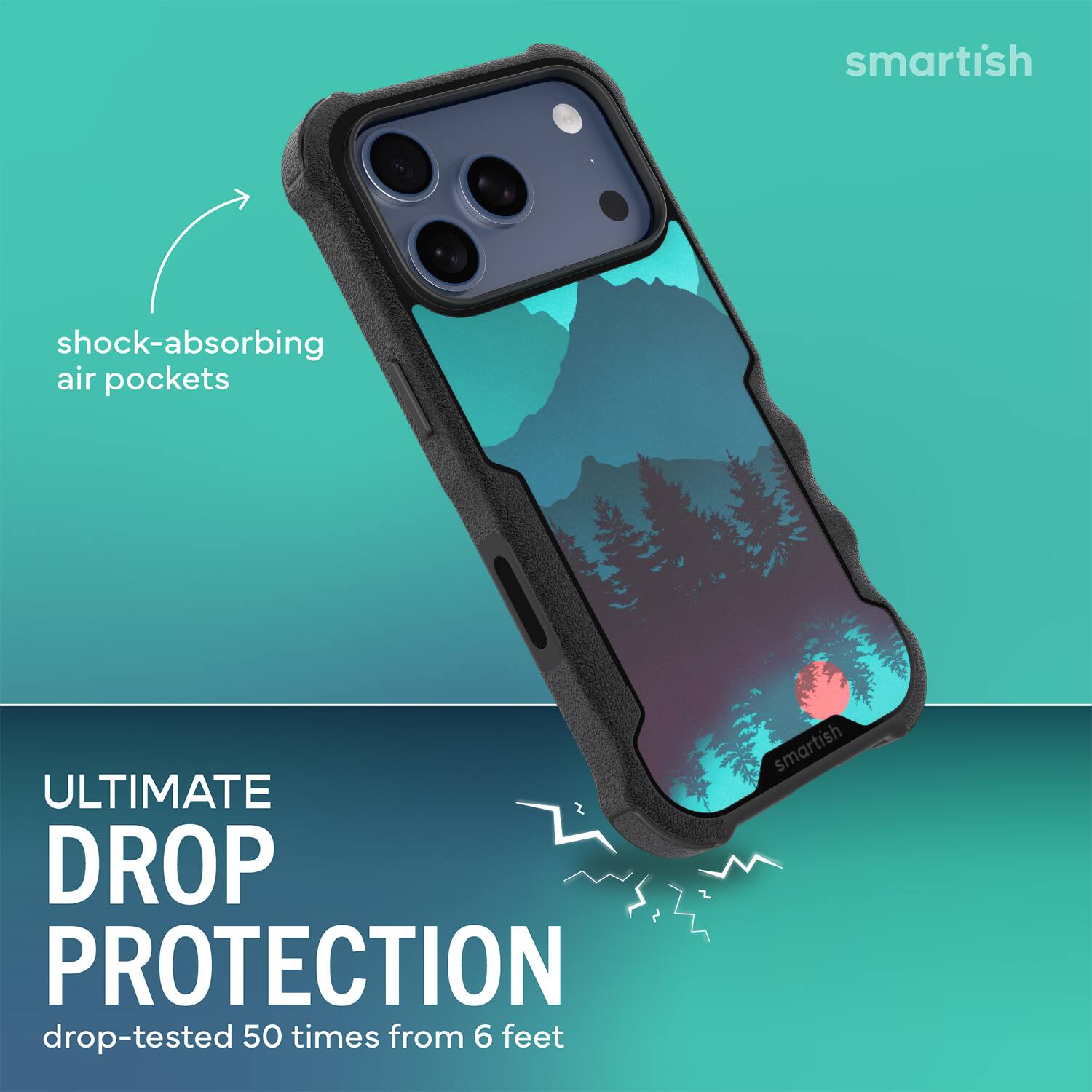 smartish shock-absorbing air pockets ULTIMATE DROP PROTECTION drop-tested 50 times from 6 feet smartish