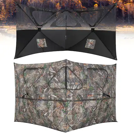 Front. Costway - Costway Turkey Hunting Ground Blind 2-Panel Pop Up Fence with 3 Shoot Through Ports - Camouflage.