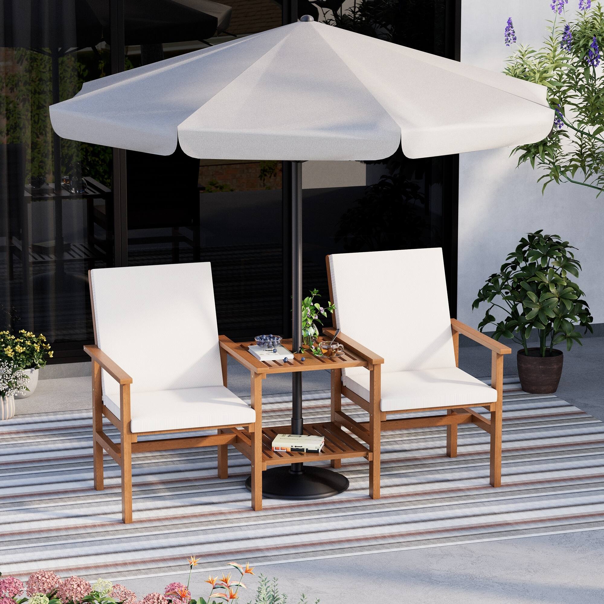 Alt View 6. U-HOMY - 4-Piece Wood Patio Furniture Set with Waterproof Cushions, Outdoor Conversation Set for Garden Backyard Poolside - Wood.