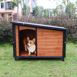Pefilos - 46" Wood Dog House for Large Dogs with PVC Roof and Removable Floor Outdoor Weatherproof Pet Cat House