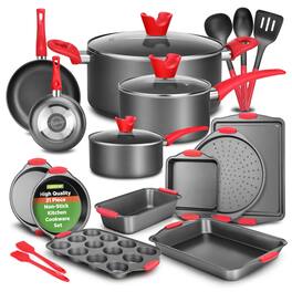 NutriChef - 21-Piece Nonstick Cookware Set – Heat Resistant Pots, Pans, and Bakeware with Cool-Touch Handles - Black