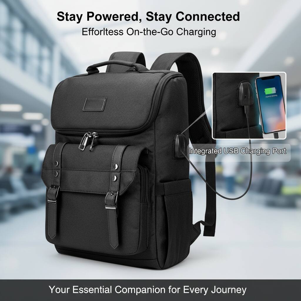 Stay Powered, Stay Connected  
Effortless On-the-Go Charging  

Integrated USB Charging Port  

Your Essential Companion for Every Journey
