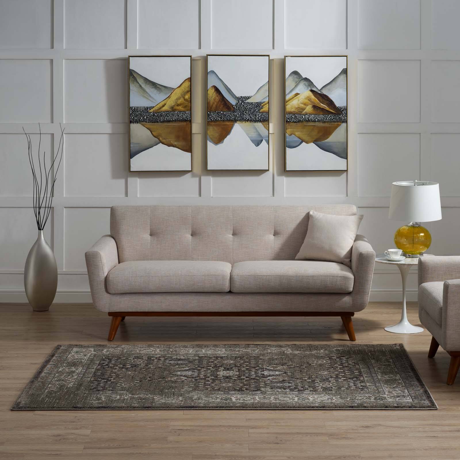 Left. Modway - Berit Distressed Vintage Floral Lattice Area Rug - Brown and Beige.
