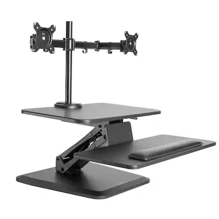Front. Mount-It! - Dual Monitor Sit‑Stand Desk Converter with Gas Spring Lift and Built‑In Monitor Mount for Adjustable Workstation, Black - Black.