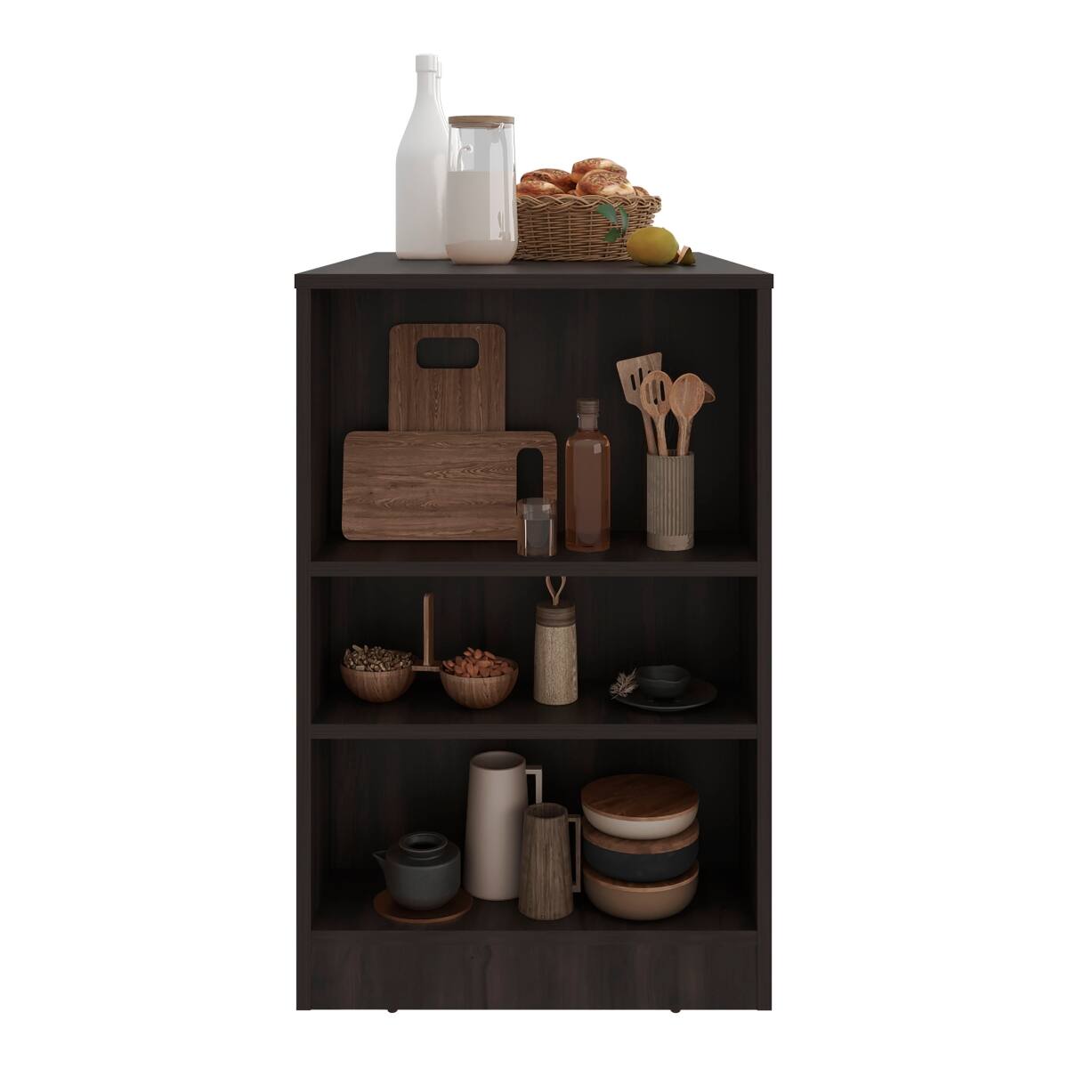 Loheer Kitchen Island Kitchen Bar Table with Side Shelves Compact Prep ...