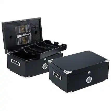 Front. Prestige - The Dakota Cigar Humidors - Jet Black Lacquer Exterior Finish.