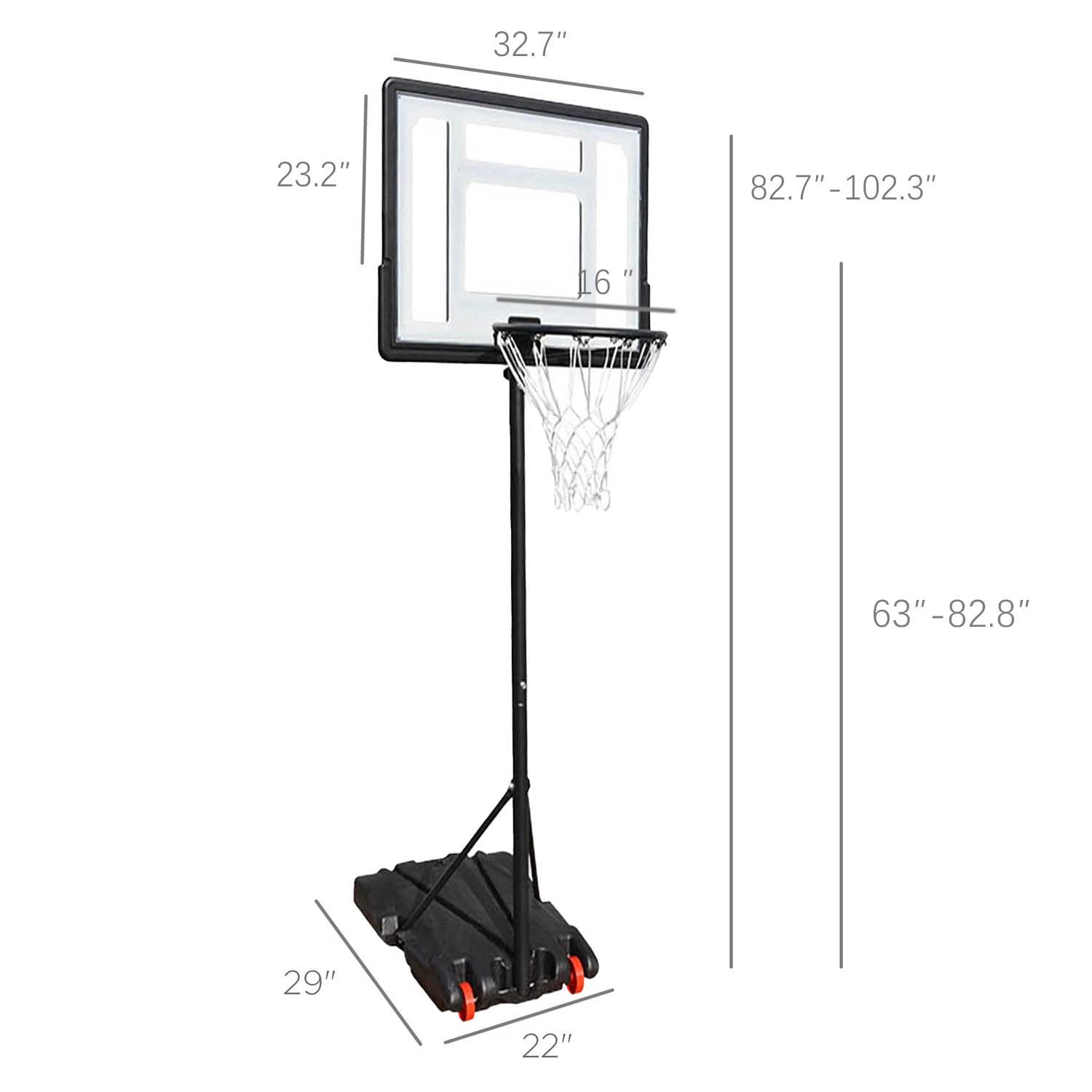 Sugift Portable Height Adjustable Basketball Hoop with 32 Inch ...
