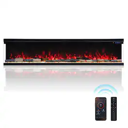 Mondawe - 88" 3-Sided Smart Electric Fireplace w/ 14 Flame Colors, WiFi App and Smart Control - Black