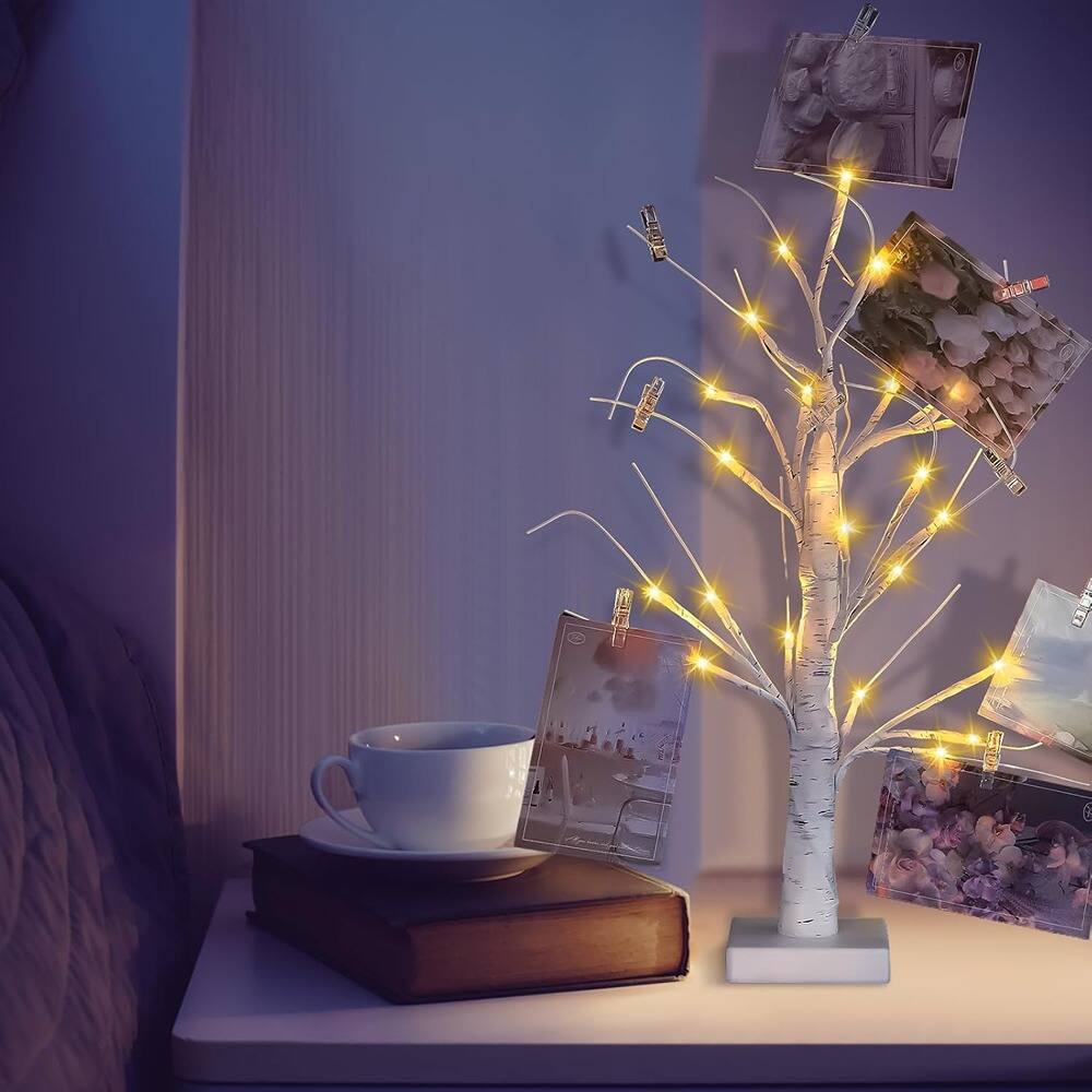 Alt View 1. ACJPR - 2 Pcs Money Tree, 23" White Birch, 12 Clips, 24 LED, Tabletop Display - Number of Items: 2.