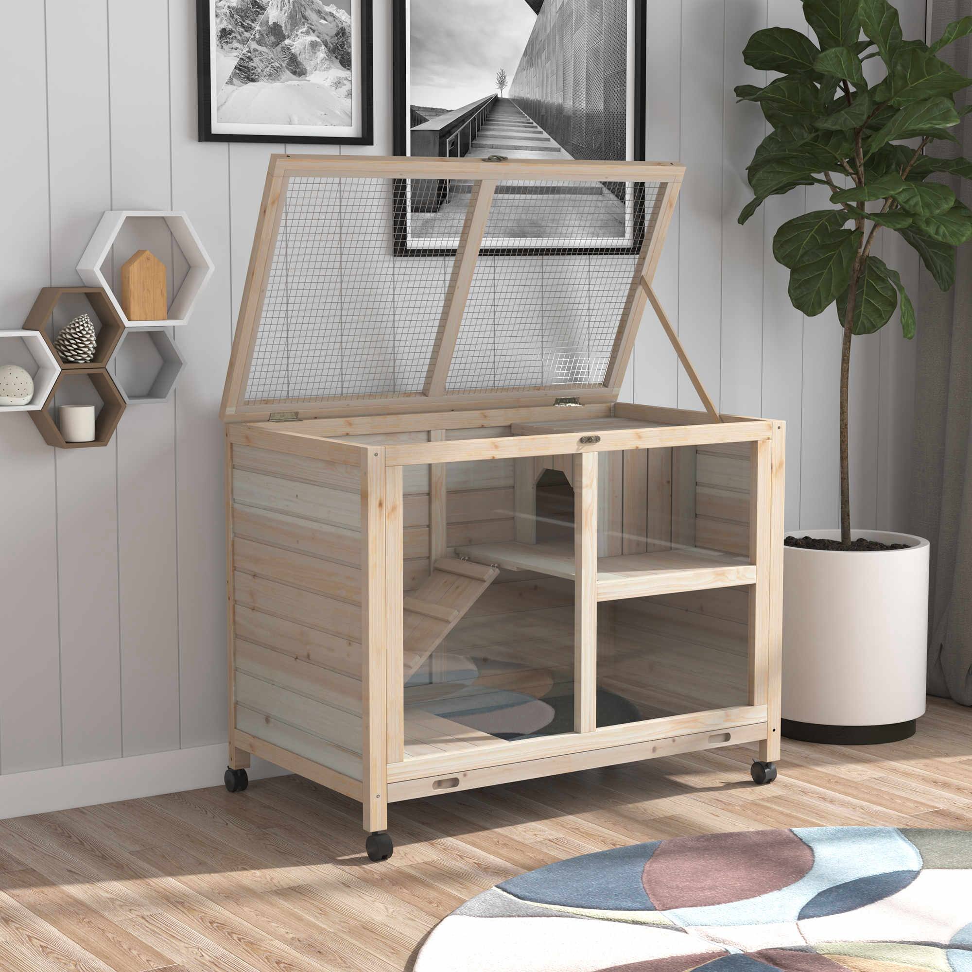 Alt View 1. Pawhut - Hutch with Wheels, Desk and Side Table Sized.