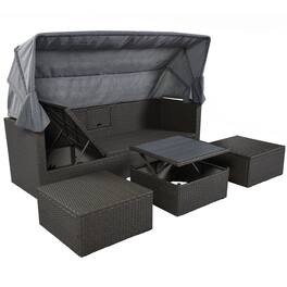 Mondawe - Outdoor Wicker Rectangle Daybed with Retractable Canopy and Washable Cushions - Gray