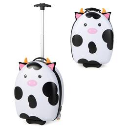 Costway - Kids Rolling Luggage 16" Hard Shell Carry On Travel Suitcase with Flashing Wheels - Black/White