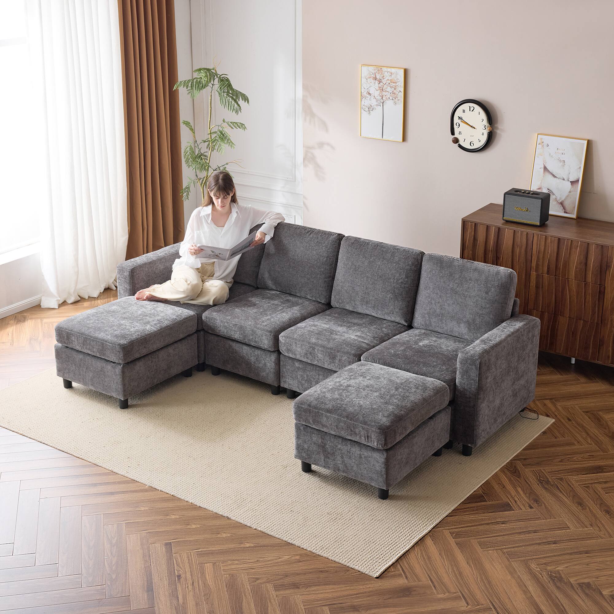 Alt View 6. U-HOMY - U-HOMY 6-Piece Modular Sectional Sofa with Storage, Reversible L-Shaped Couch  - Dark Grey.