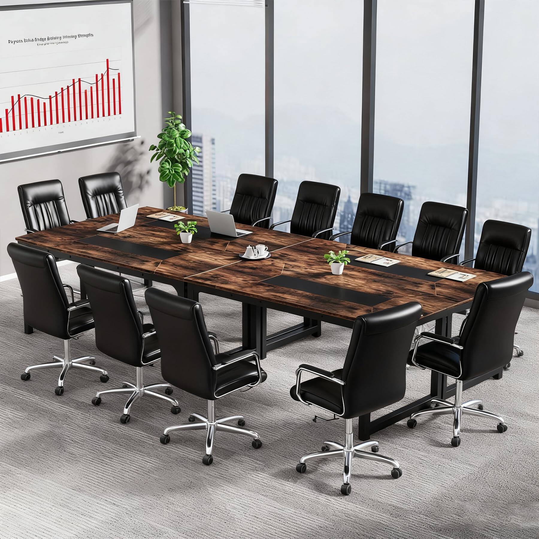 Tribesigns 6 Ft Rectangular Conference Table for 6 8 People Brown+black ...