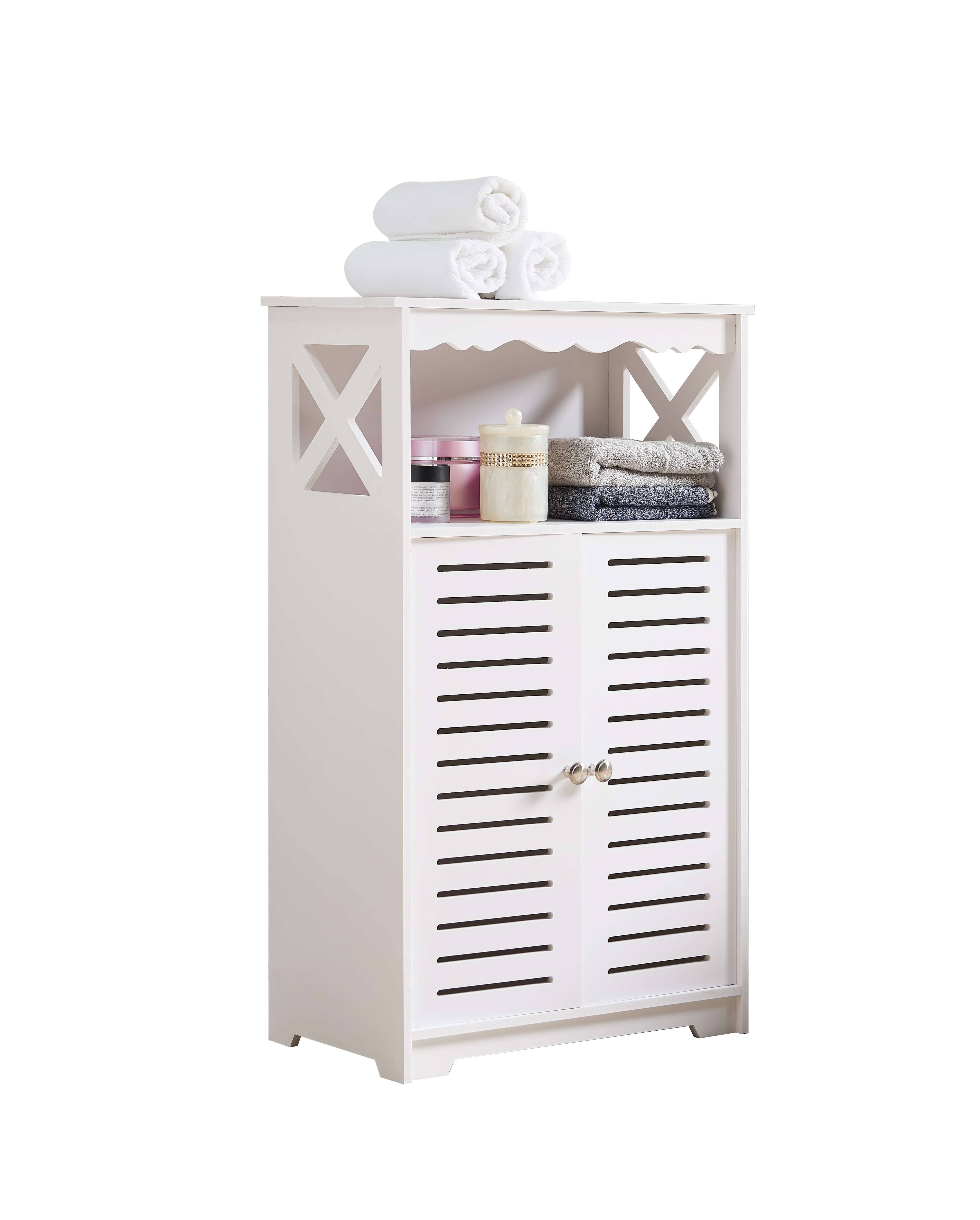 Angle. Kings Brand Furniture - Kings Brand Furniture White Freestanding Bathroom Storage Cabinet with Doors and Open Shelf - White.