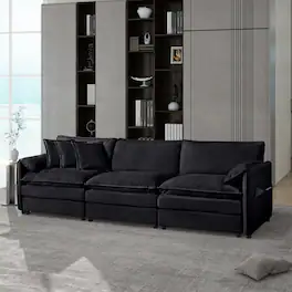 Anysun - Oversized 3-Seat Chenille Sectional Sofa - Deep-Seat Cloud Couch with 3 Pillows, DIY Modular for Living Room & Office - Black
