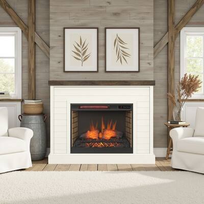Front. Loheer - Loheer 48 inch electric fireplace with mantel Farmhouse Whitewash - White.