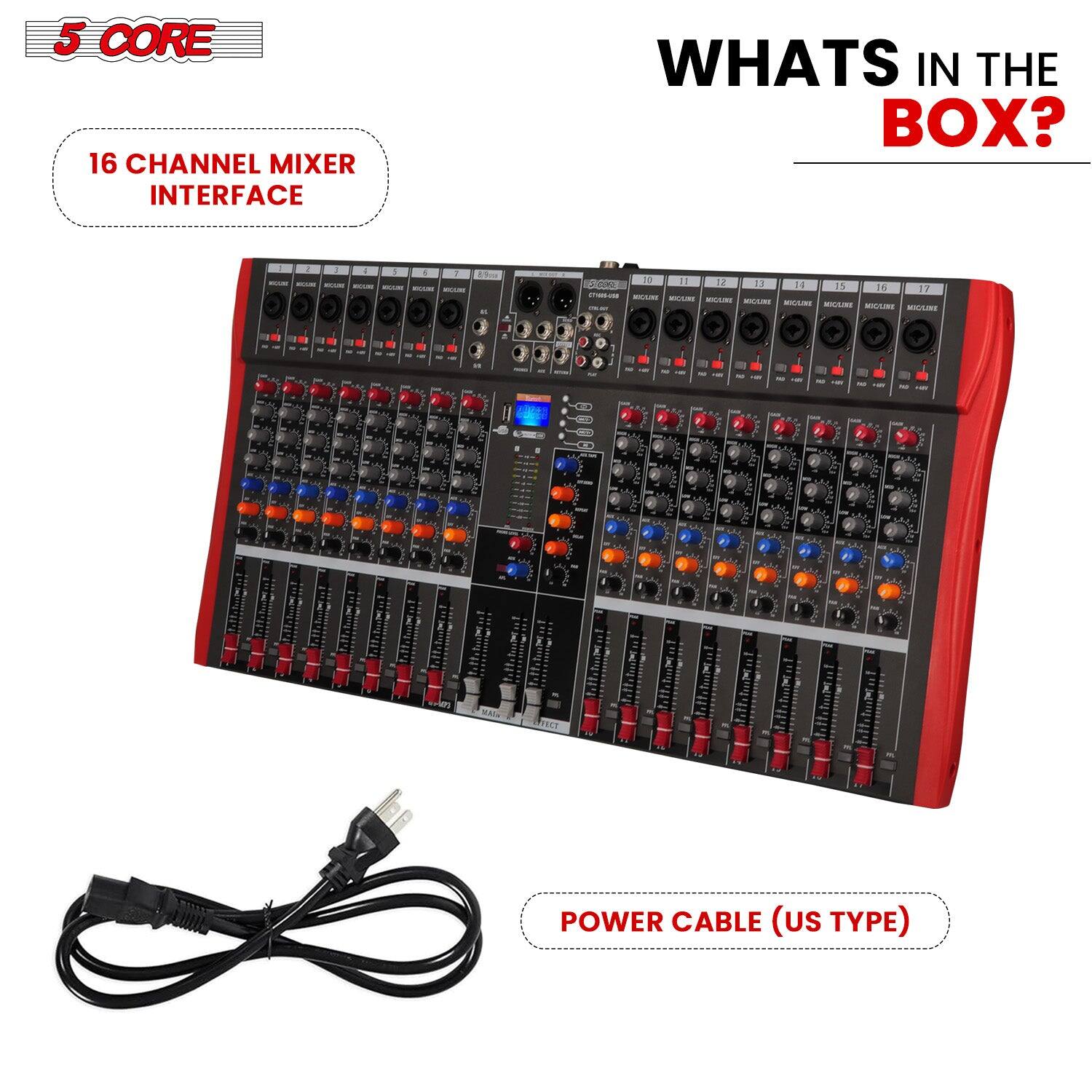 5 CORE

16 CHANNEL MIXER INTERFACE

WHATS IN THE BOX?

POWER CABLE (US TYPE)