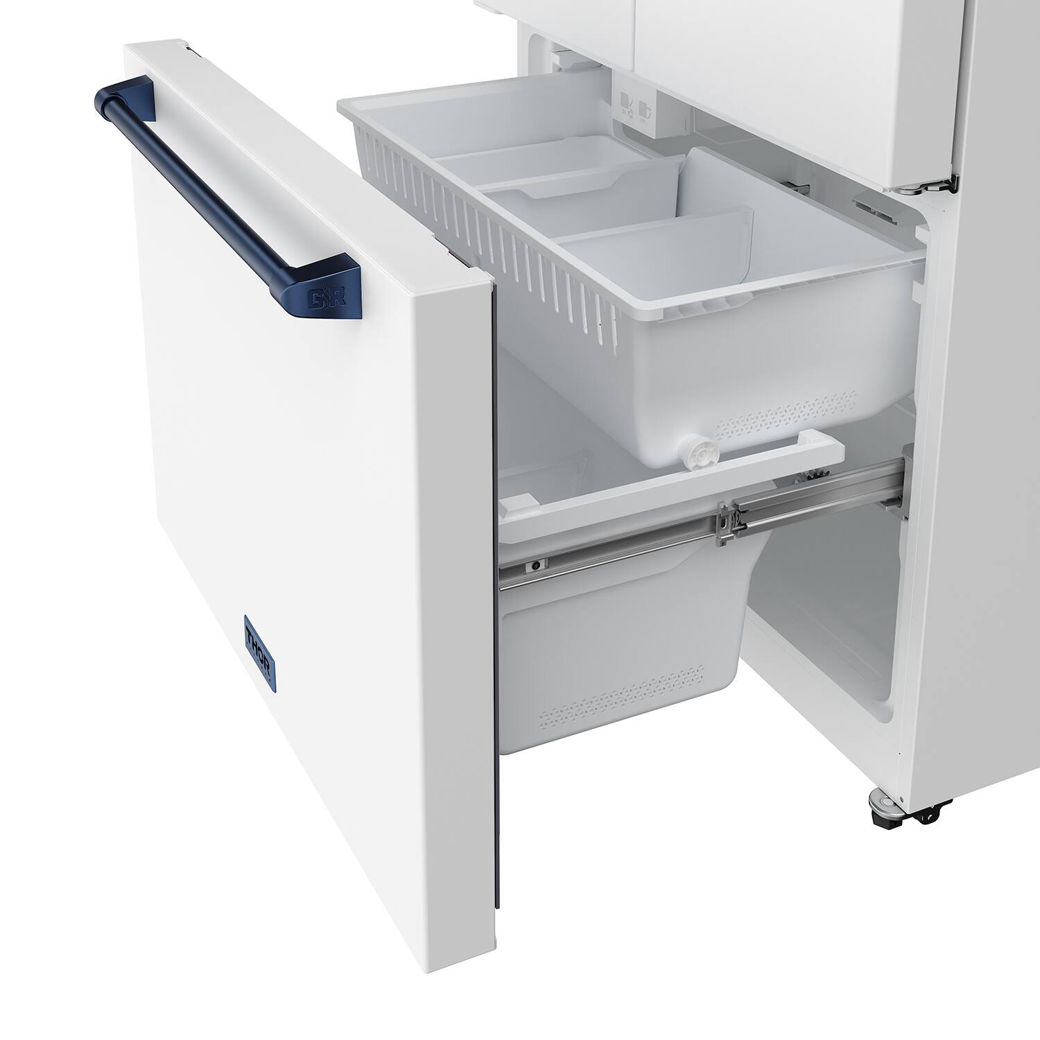 Alt View 7. Thor Kitchen - 36 in. Wide Gordon Ramsay Series by Thor Kitchen 20.3 Cu. Ft. Counter Depth Refrigerator with Navy Blue Hardware - Matte White.