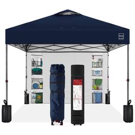 Best Choice Products - 10x10ft Easy Setup Pop Up Canopy, Portable Tent w/ Side Wall, 1-Button Push, Case - Navy Blue