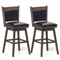 Costway - 29" Swivel Bar Stools Set of 2 with Back Rubber Wood Legs Sturdy Footrest - Black - Front_Zoom