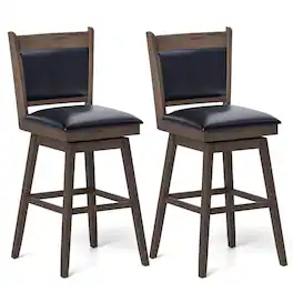 Costway - 29" Swivel Bar Stools Set of 2 with Back Rubber Wood Legs Sturdy Footrest - Black