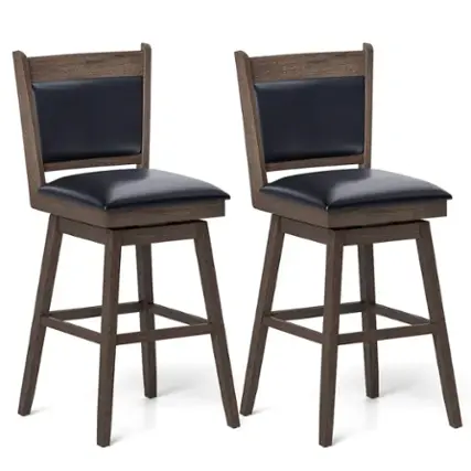 Costway - 29" Swivel Bar Stools Set of 2 with Back Rubber Wood Legs Sturdy Footrest - Black