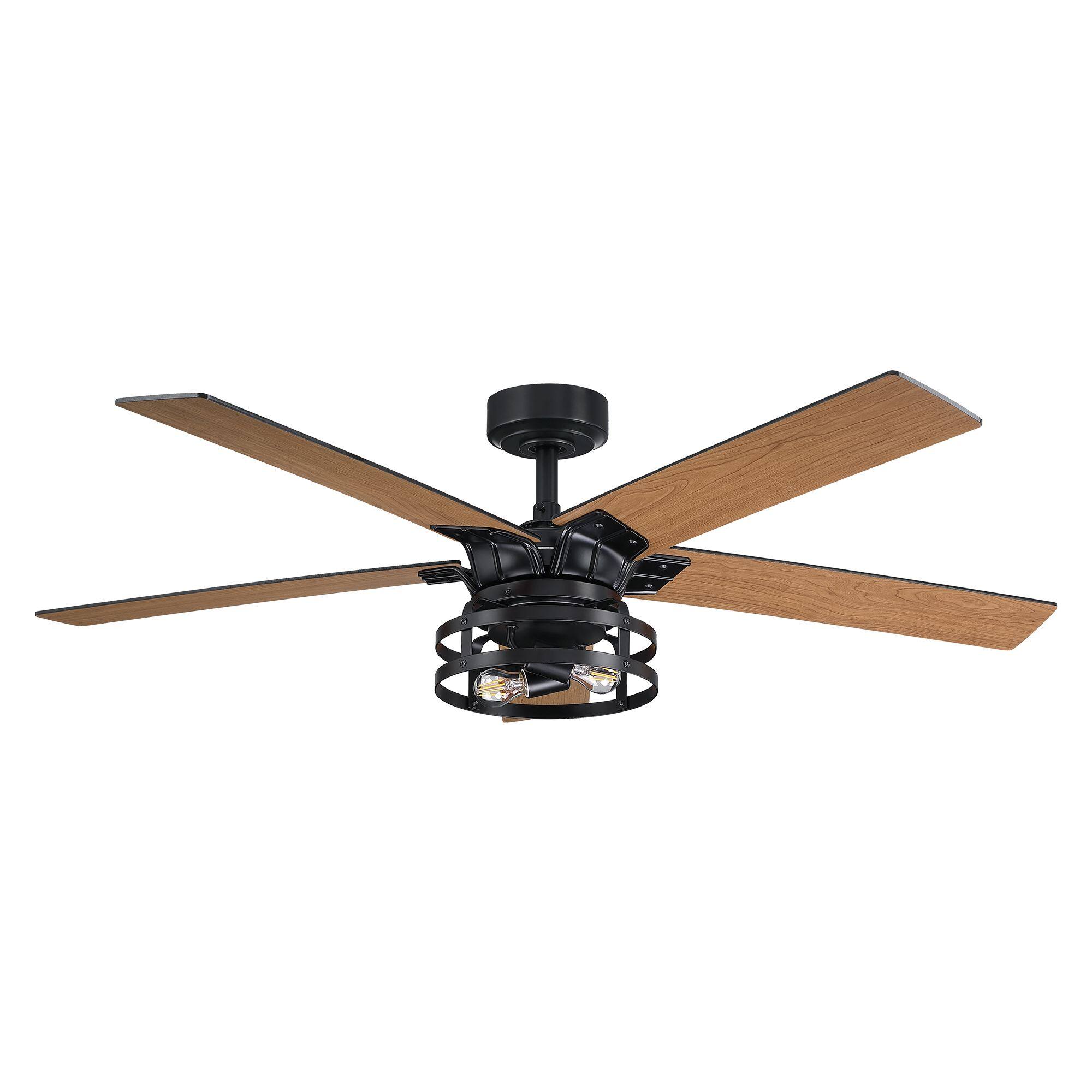 Alt View 9. Parrot Uncle - 52 in. Modern Matte Black Reversible Blades Ceiling Fan with Light and Remote - Black.