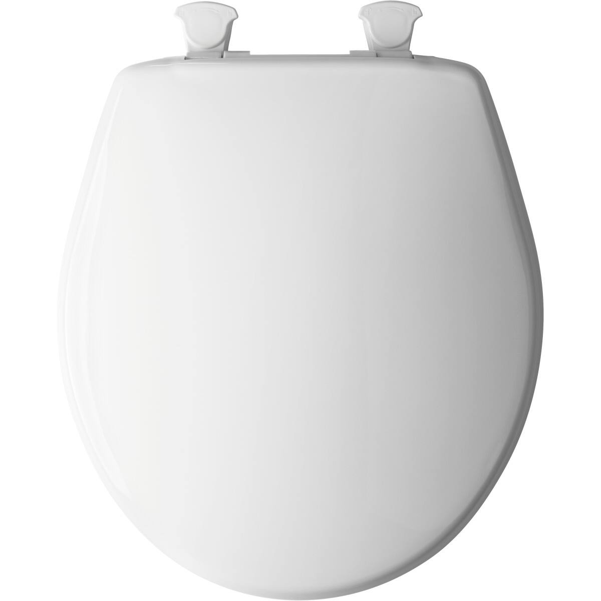 Angle. BEMIS - Bemis Round Plastic Toilet Seat in White with EasyClean hinge - White.