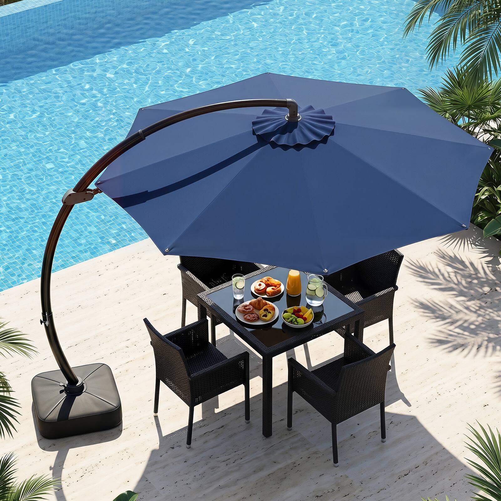 Alt View 3. Costway - Costway 11 FT Cantilever Patio Umbrella with Base, 360° Rotation & Tilt Adjustment for Yard - Navy.