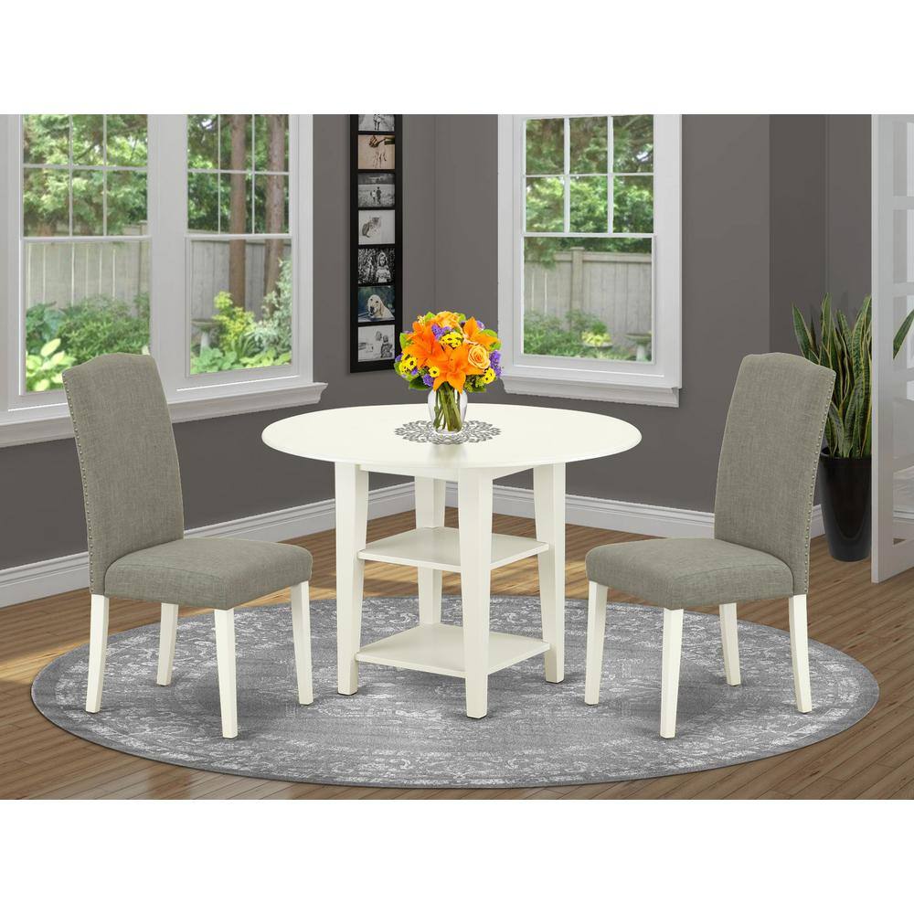 Left. East West Furniture - Dining Room Set Linen White - Brown.