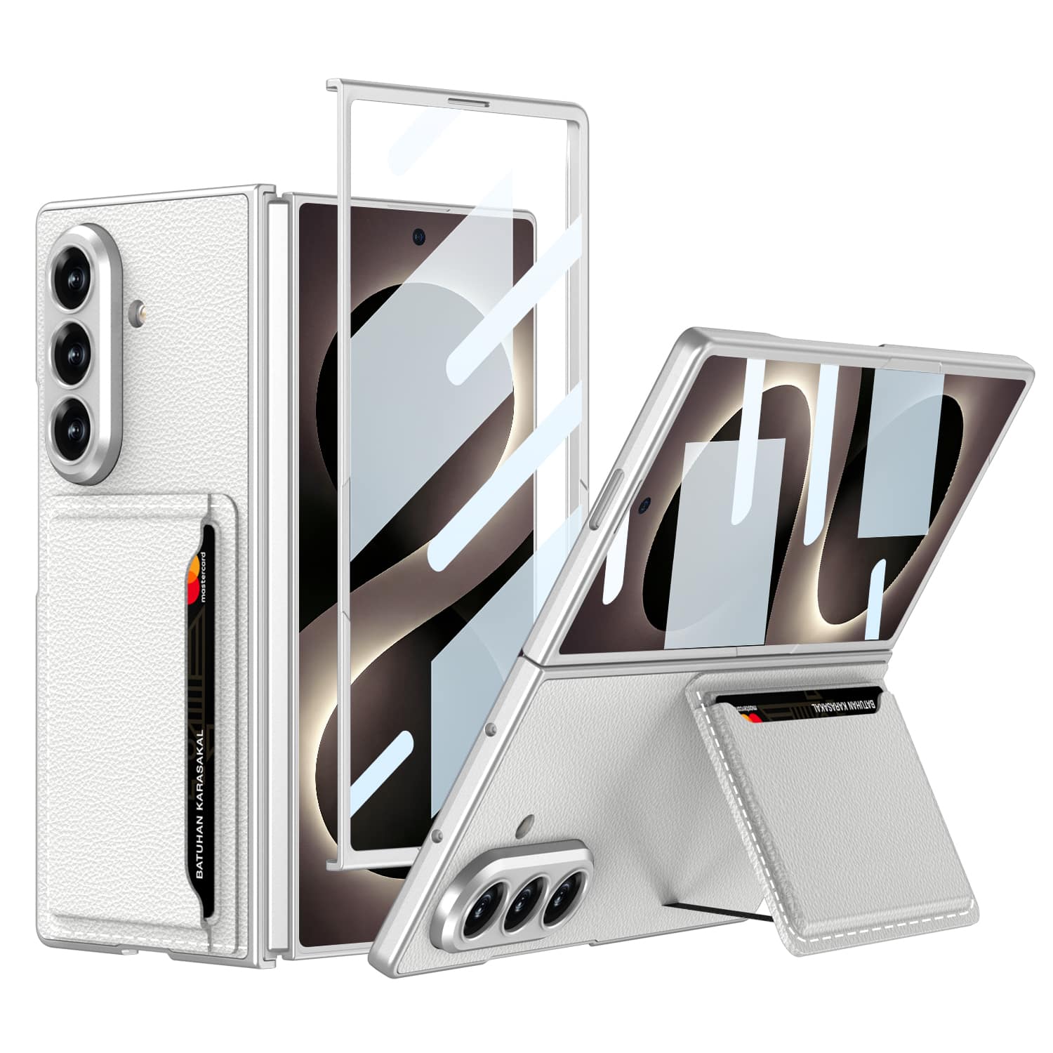 Dteck - Slim Card Holder Case for Samsung Galaxy Z Fold8 Ultra with Tempered Glass Film,PU Leather Card Pocket Stand PC Cover - Silver price history on PriceWatchPro