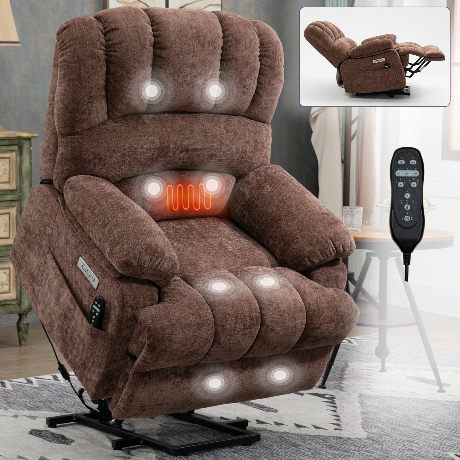 Alt View 1. Boyel Living - Brown Large Size Chenille Power Lift Recliner Chair with 8 Point Vibration Massage and Lumbar Heating - Brown.
