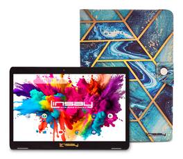 LINSAY - 10.1"Octa Core 128GB Storage Android 15 Tablet with Art and Ocean Case - Blue