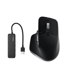 Logitech - MX Master 3S Wireless Mouse for Mac with 4-Port USB 3.0 Hub - Wireless - Gray