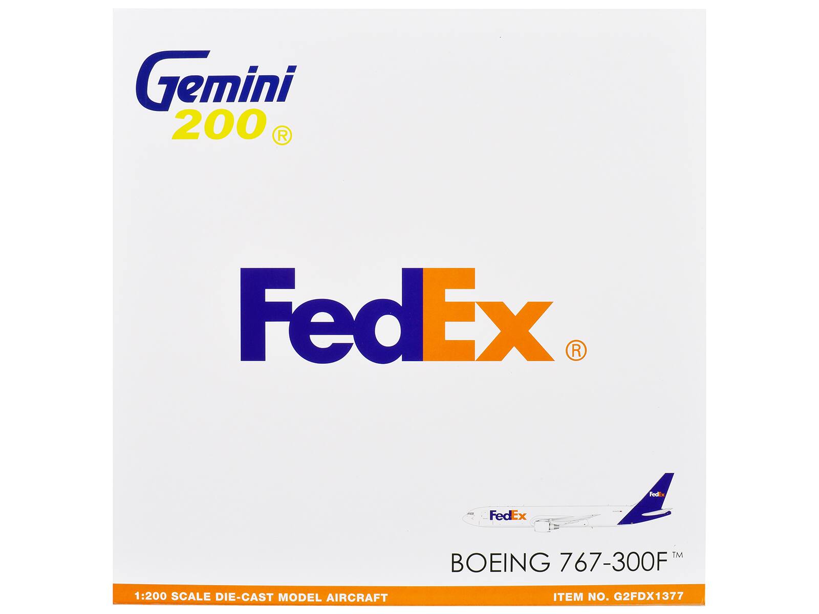 Gemini 200  
FedEx  
BOEING 767-300F  
1:200 SCALE DIE-CAST MODEL AIRCRAFT  
ITEM NO. G2FDX1377