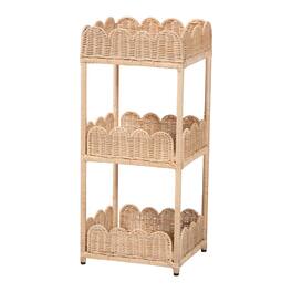 bali & pari - Brooks Natural Rattan 3-Tier Storage Shelf – Handwoven Wicker Display Stand with Scalloped Borders - Natural Brown