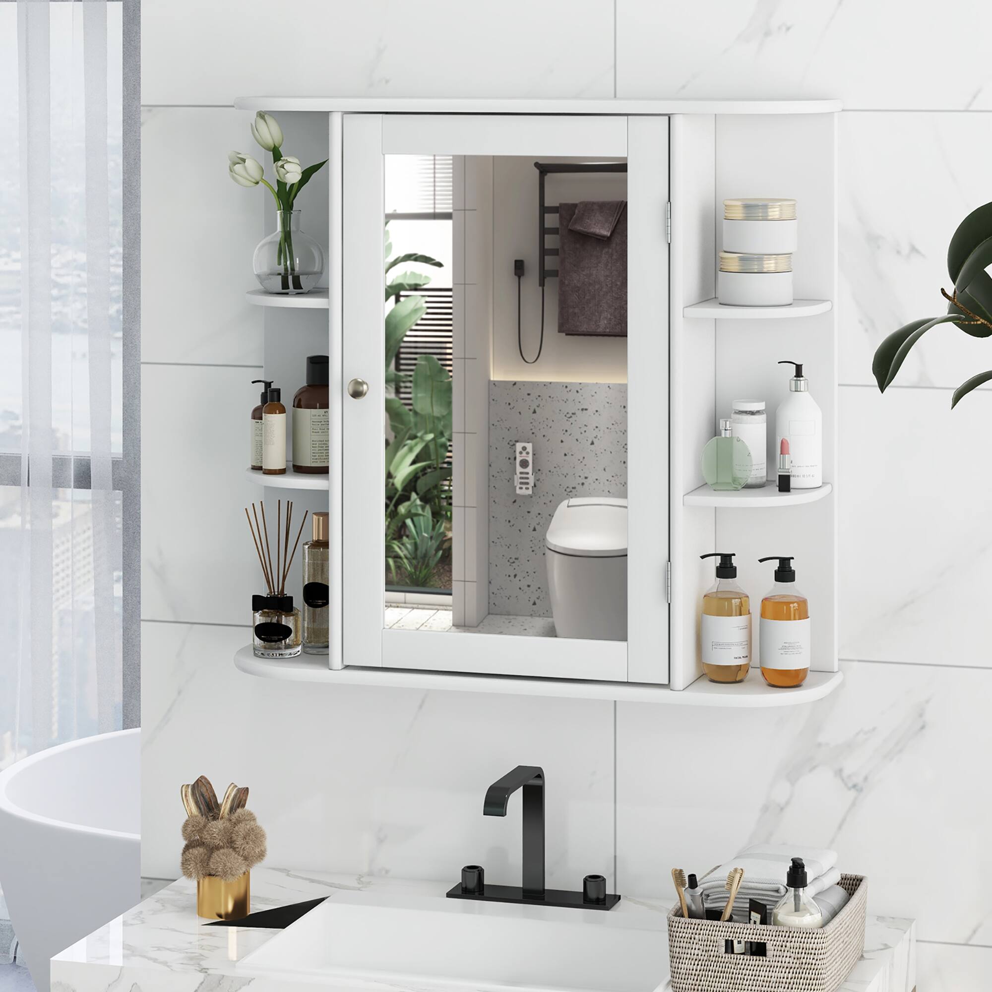 Alt View 3. Gymax - Gymax Bathroom White finish Multipurpose Mount Wall Surface Storage Cabinet Mirror - White.