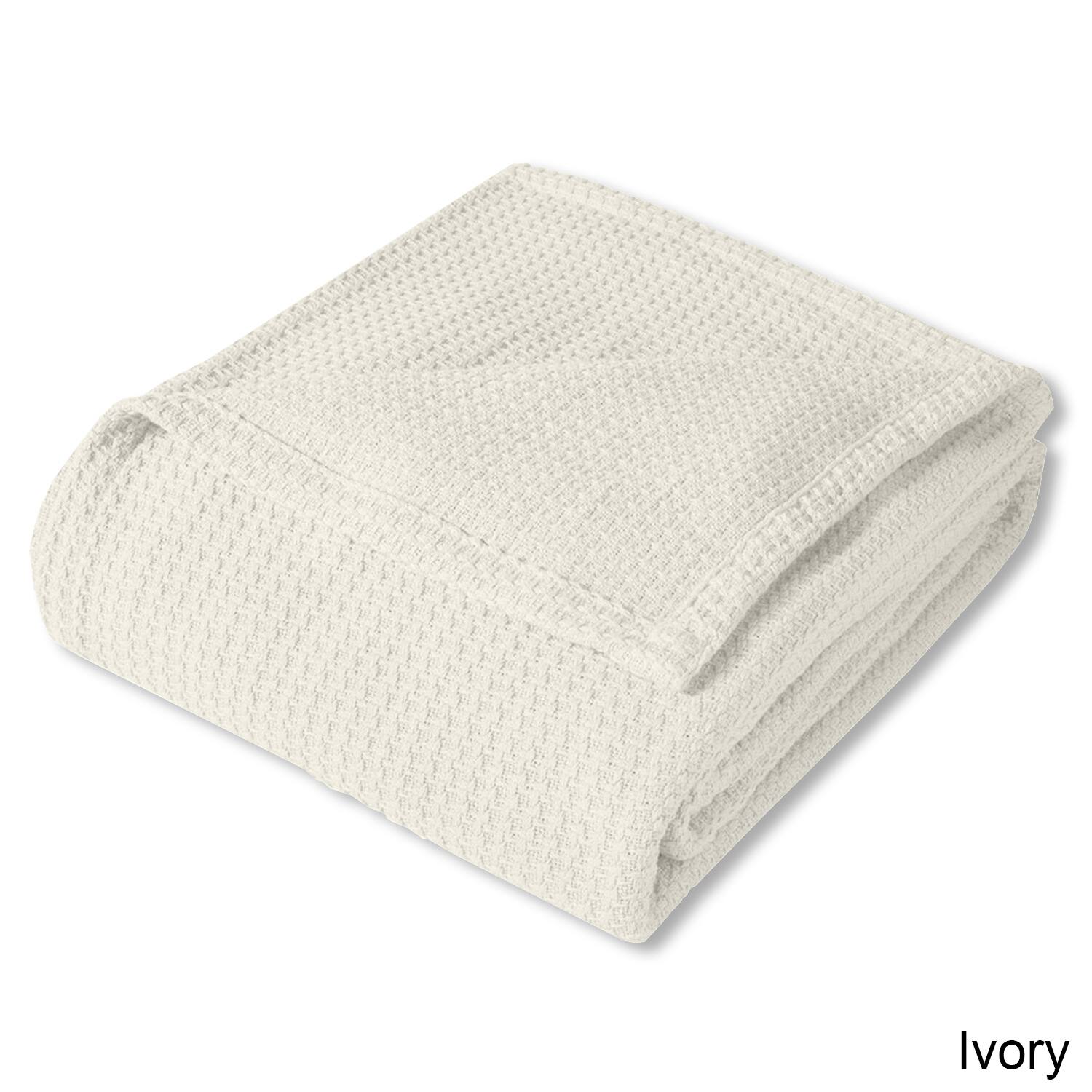 Angle. Sweet Home Collection - 100% Cotton Blanket, Grand Luxury Breathable Houndstooth Woven Design, King - Ivory.