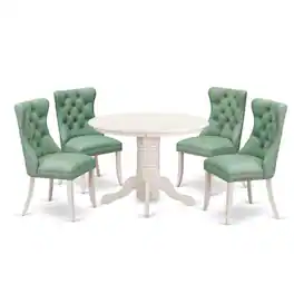 East West Furniture - 5 Piece Kitchen Set Contains a Round Dining Table with Pedestal - White