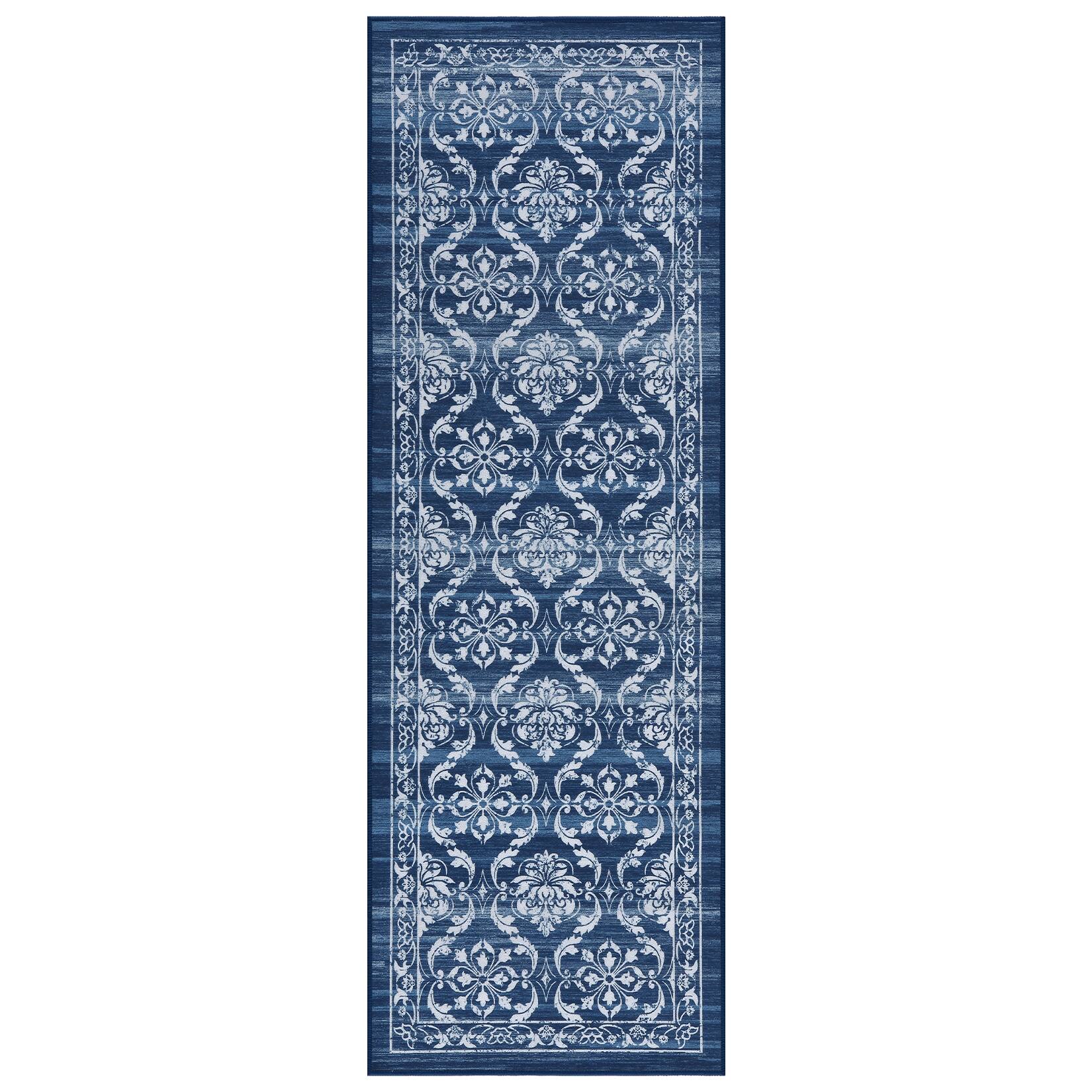 Front. GAOMON - Modern Floral Area Rug Non Slip Vacuum Clean Stain Resistant Low Pile Machine Washable Carpet for Bedroom Kid's Room - Blue.