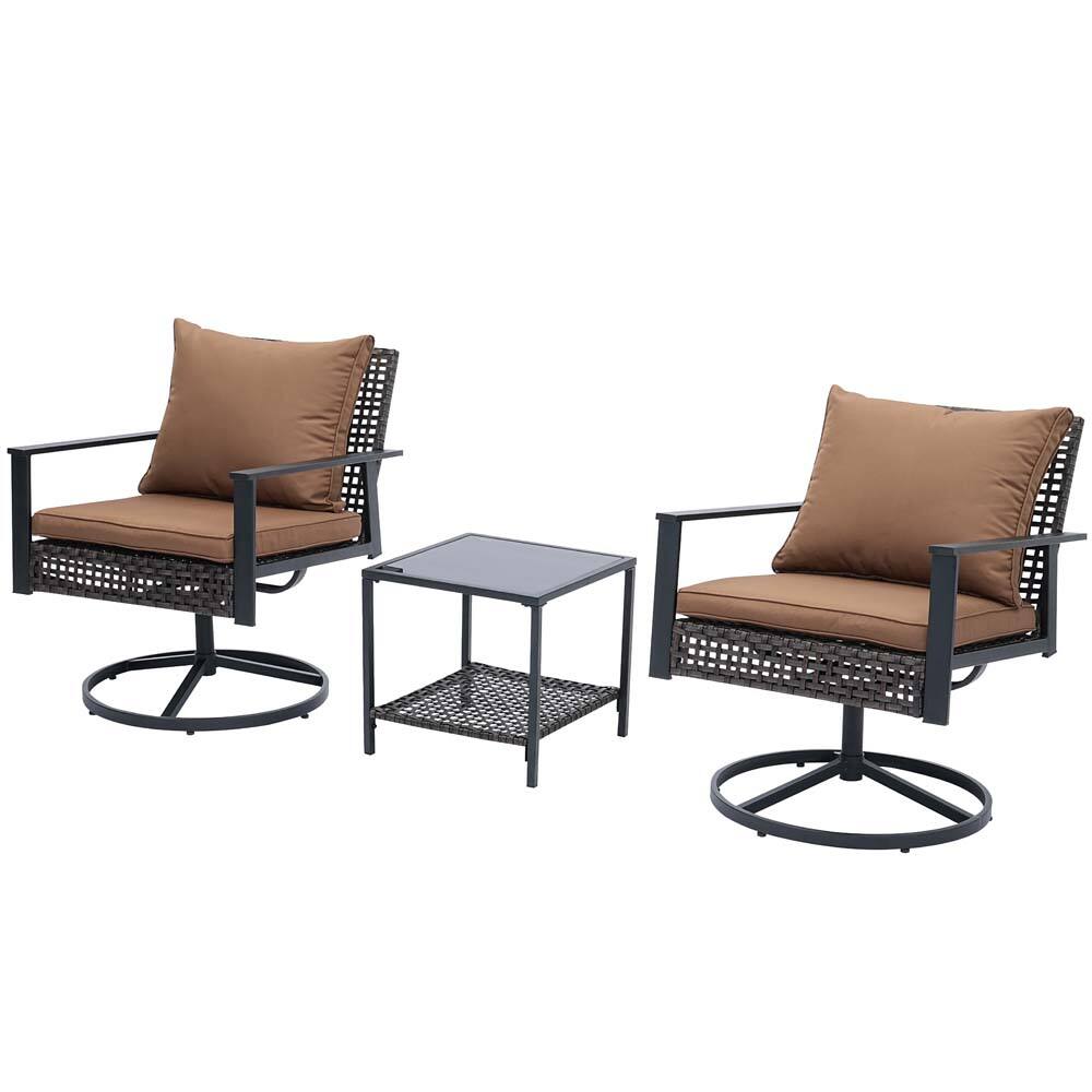 Back. Ainfox - Ainfox 3 Pieces Patio Wicker Chairs Swivel Rocker - Beige.