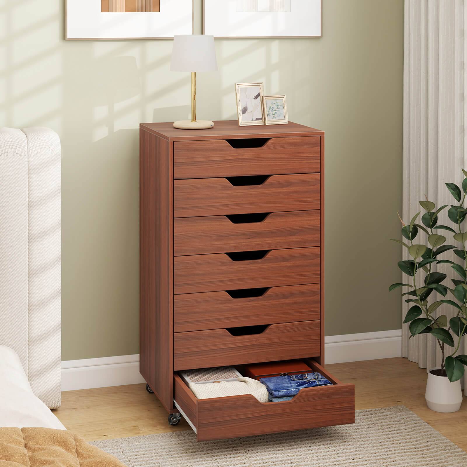 Alt View 5. Costway - Costway 7-Drawer Chest Mobile File Cabinet Vertical Filing Organizer with Lockable Wheels - Walnut.