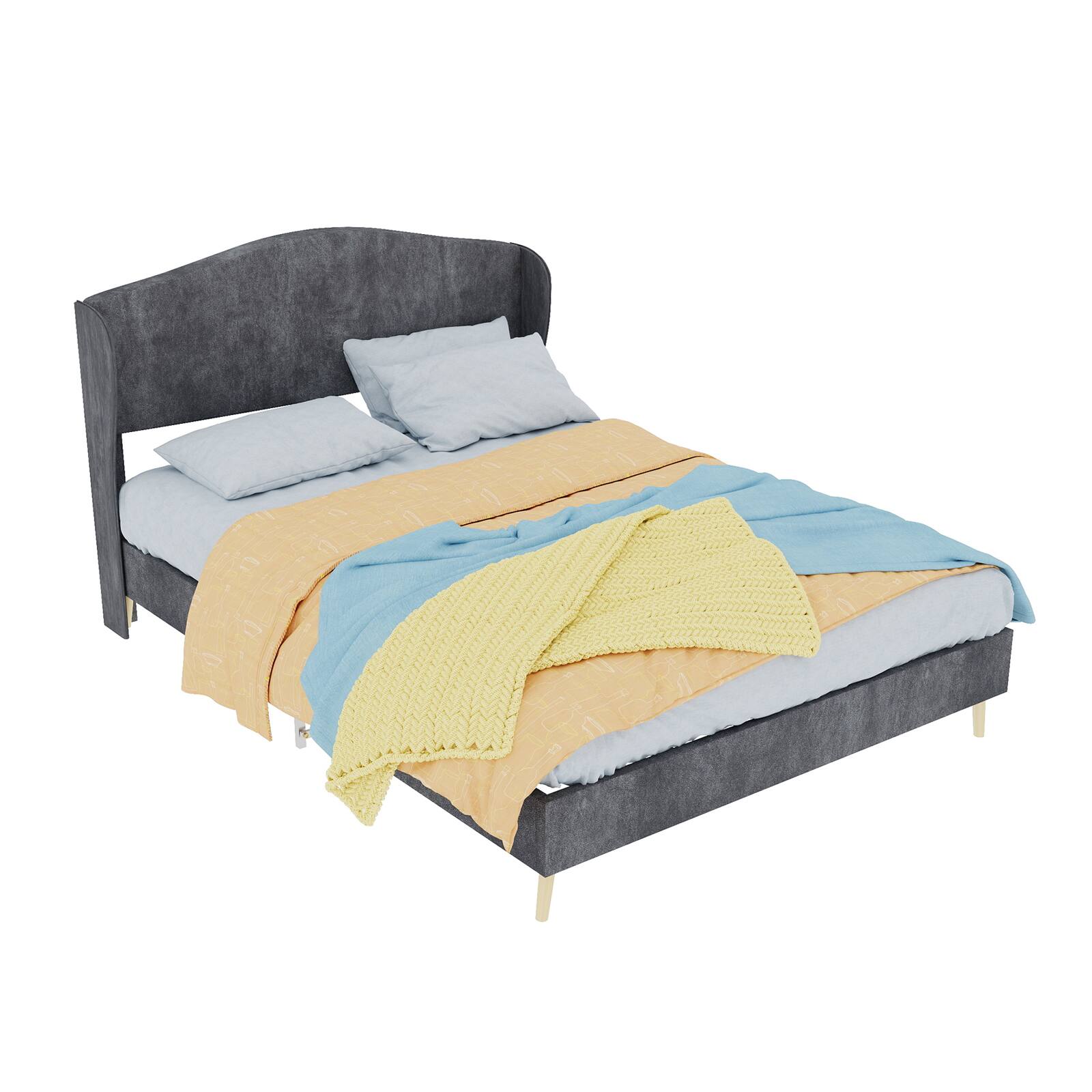 Alt View 6. Loheer - Loheer Gray Velvet Upholstered Bed Frame Full Size Sturdy Platform - Grey.