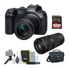Canon - EOS R7 Mirrorless Camera with 18-150mm and 100-400mm f/5.6-8 Lens Bundle - White